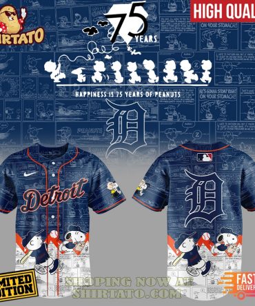 Limited Edition Peanuts 75Th Anniversary Detroit Baseball Jersey - High Quality & Fast Delivery