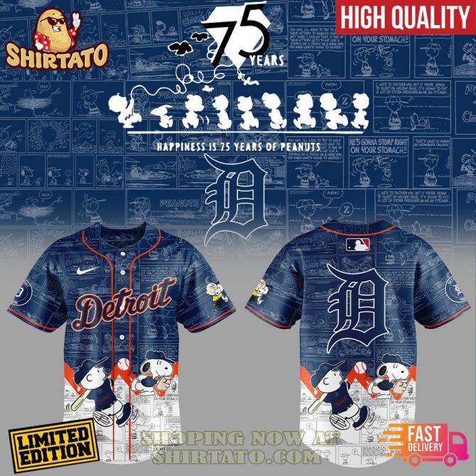 Limited Edition Peanuts 75Th Anniversary Detroit Baseball Jersey - High Quality & Fast Delivery