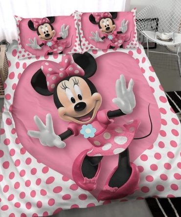 Cozy Pink Polka Dot Minnie Mouse Bedding Set – Dreamy Comfort For Kids' Room!