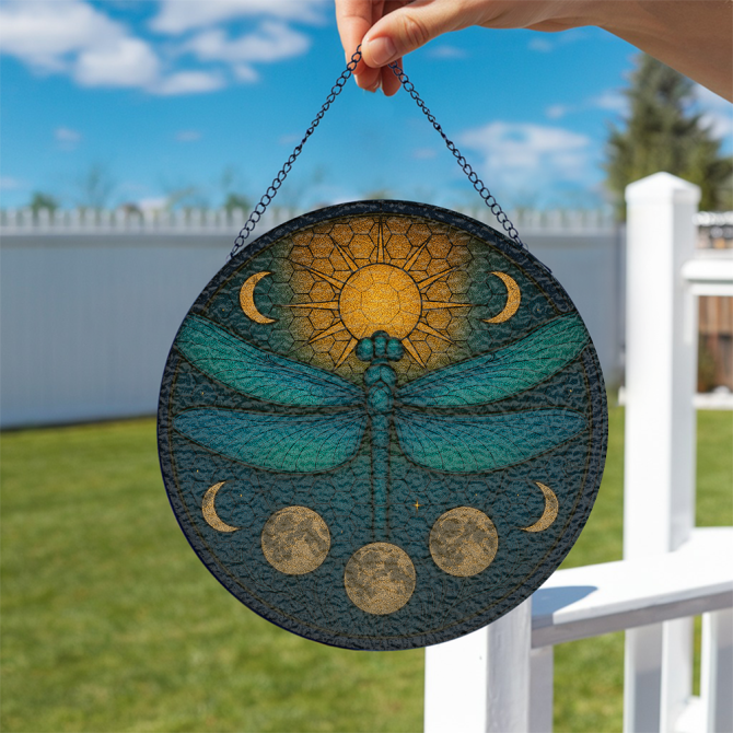 Stunning Dragonfly Sun & Moon Wall Art - Mystical Glass Hanging Decor For Home & Garden - Image 2