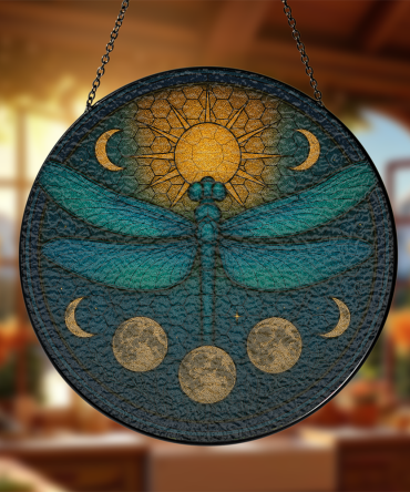 Stunning Dragonfly Sun & Moon Wall Art - Mystical Glass Hanging Decor For Home & Garden