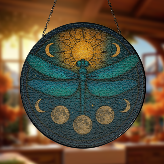 Stunning Dragonfly Sun & Moon Wall Art - Mystical Glass Hanging Decor For Home & Garden