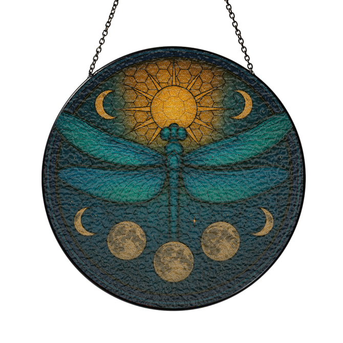 Stunning Dragonfly Sun & Moon Wall Art - Mystical Glass Hanging Decor For Home & Garden - Image 3