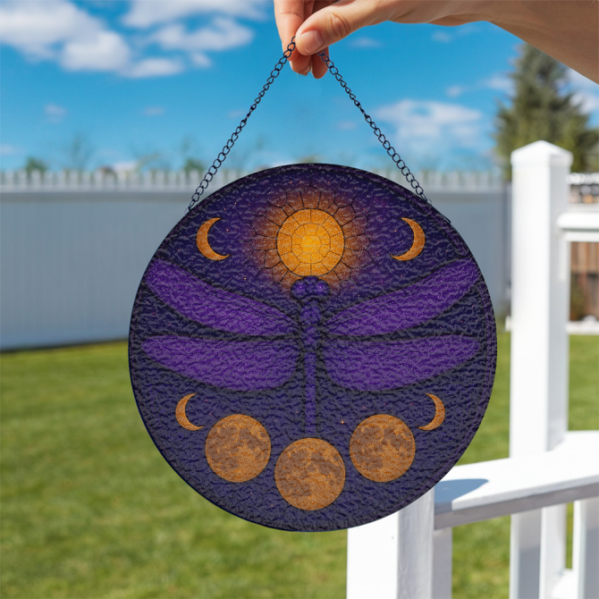Stunning Dragonfly Sun & Moon Suncatcher - Mystical Window Art Decor, Purple & Gold - Image 2