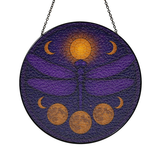 Stunning Dragonfly Sun & Moon Suncatcher - Mystical Window Art Decor, Purple & Gold - Image 3