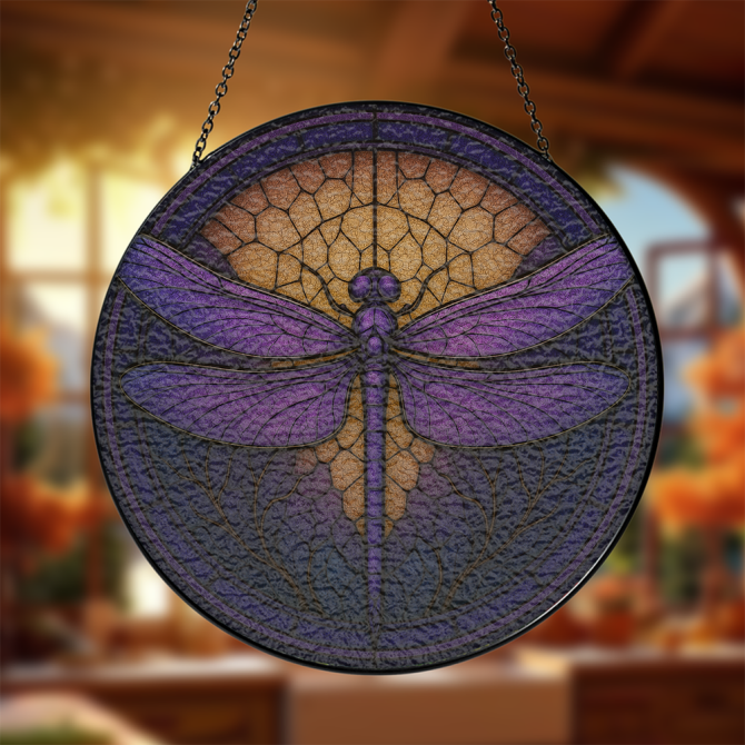 Elegant Dragonfly Stained Glass Sun Catcher - Handcrafted Window Decor For Home & Garden