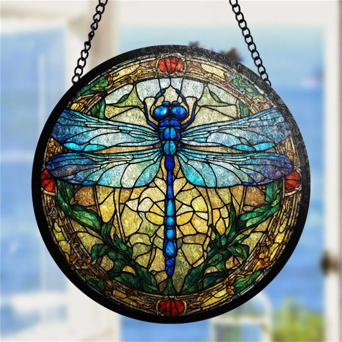 Handcrafted Dragonfly Stained Glass Suncatcher – Vibrant Window Decor Art