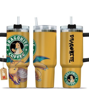 Dragonite Pokemon Coffee Tumbler With Handle & Straw - 20Oz Insulated Travel Mug
