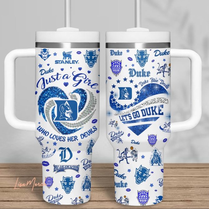 Duke Blue Devils Fan Tumbler – 40 Oz Steel Travel Mug With Handle & Straw - Image 6