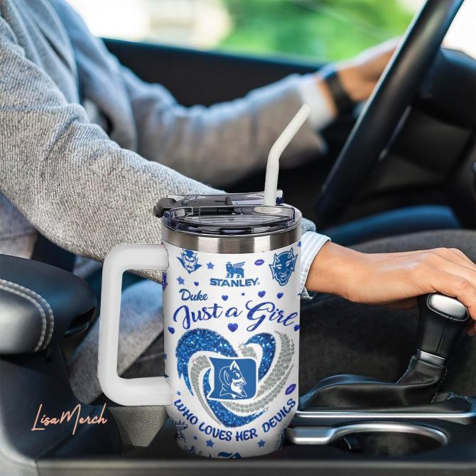 Duke Blue Devils Fan Tumbler – 40 Oz Steel Travel Mug With Handle & Straw - Image 3