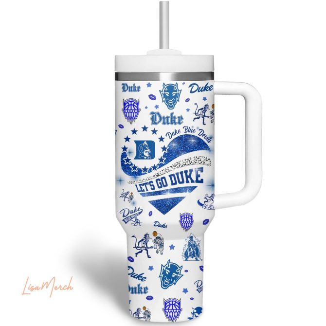 Duke Blue Devils Fan Tumbler – 40 Oz Steel Travel Mug With Handle & Straw - Image 8