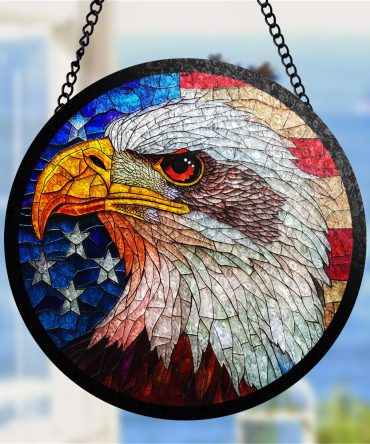 Patriotic Eagle Stained Glass Art Suncatcher - Usa Flag Design For Home Decor