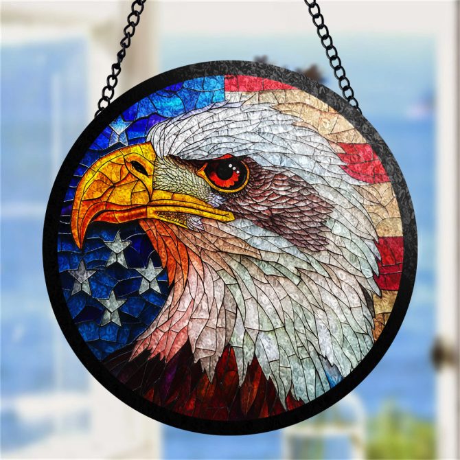 Patriotic Eagle Stained Glass Art Suncatcher - Usa Flag Design For Home Decor