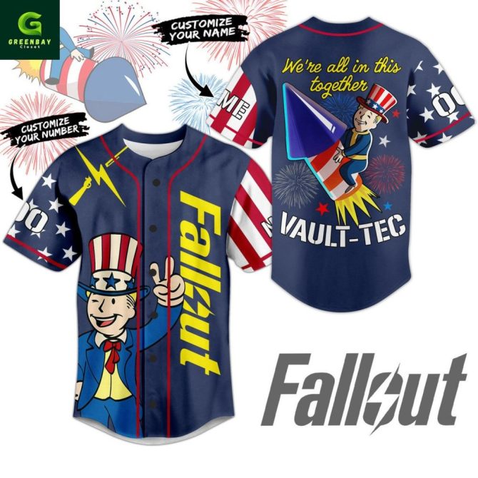 Customizable Fallout Baseball Jersey – Patriotic Vault-Tec Design For Gamers