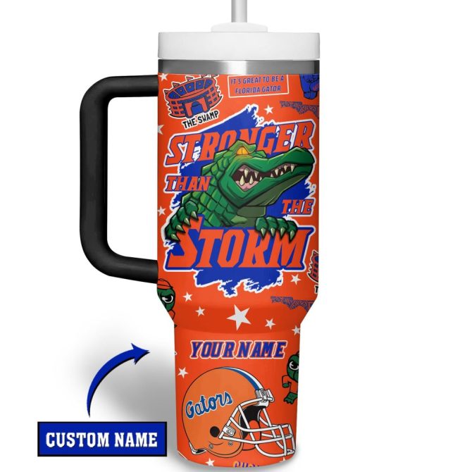 Custom Florida Gators Tumbler - Personalized Insulated Mug - Stronger Than The Storm Design - Image 2