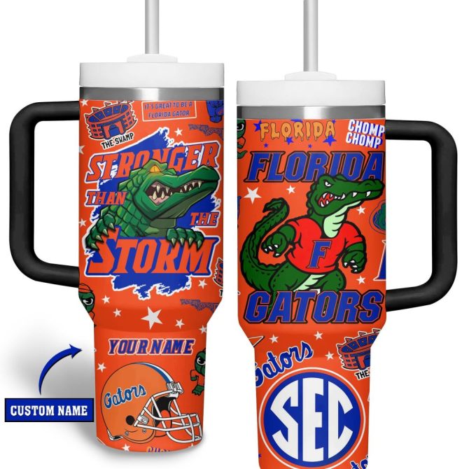 Custom Florida Gators Tumbler - Personalized Insulated Mug - Stronger Than The Storm Design