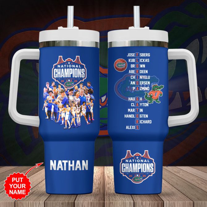 Custom National Champions Tumbler - Personalized Sports Gift With Player Graphics