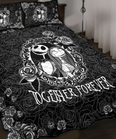Cozy Gothic Bedding Set - Skeleton Couple 'Together Forever' Design - Perfect For Fans Of Dark Romance!