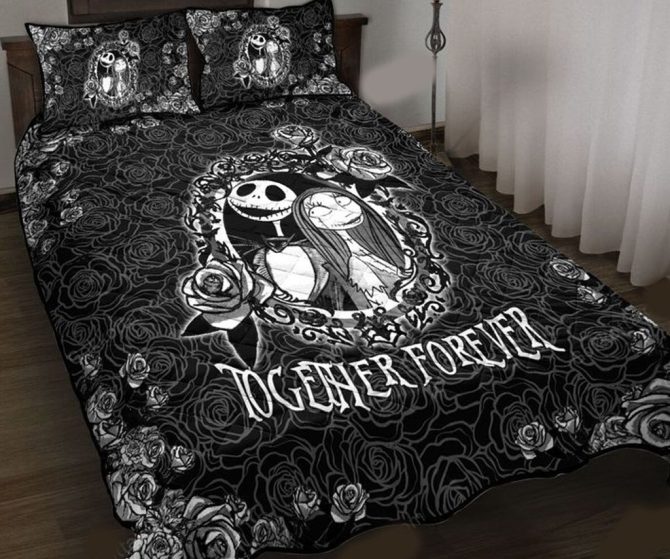 Cozy Gothic Bedding Set - Skeleton Couple 'Together Forever' Design - Perfect For Fans Of Dark Romance!