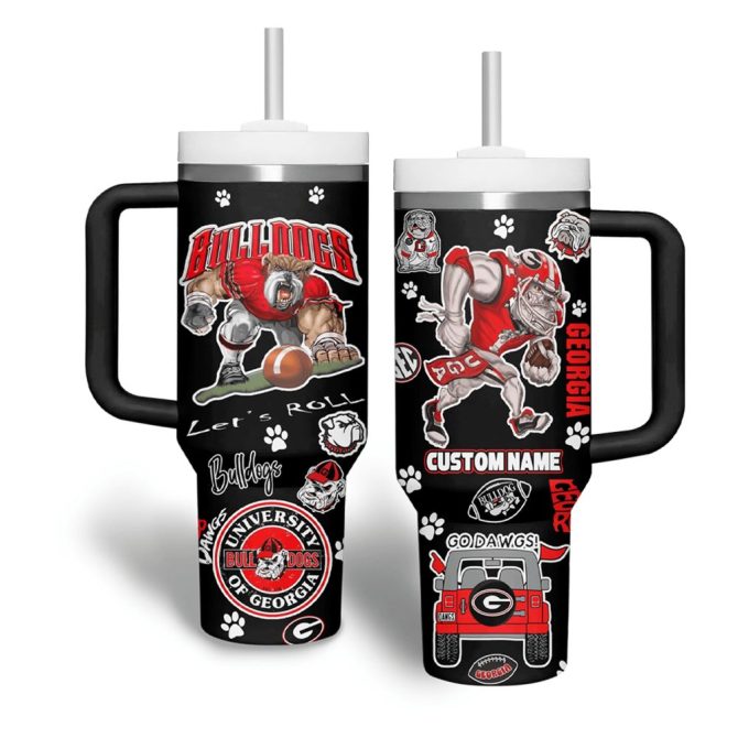 Custom Bulldogs Tumbler Mug With Handle & Straw - Perfect For Georgia Fans!