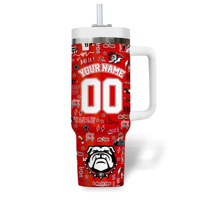 Custom Georgia Bulldogs Insulated Tumbler With Handle – Personalized College Fan Gift - Image 3