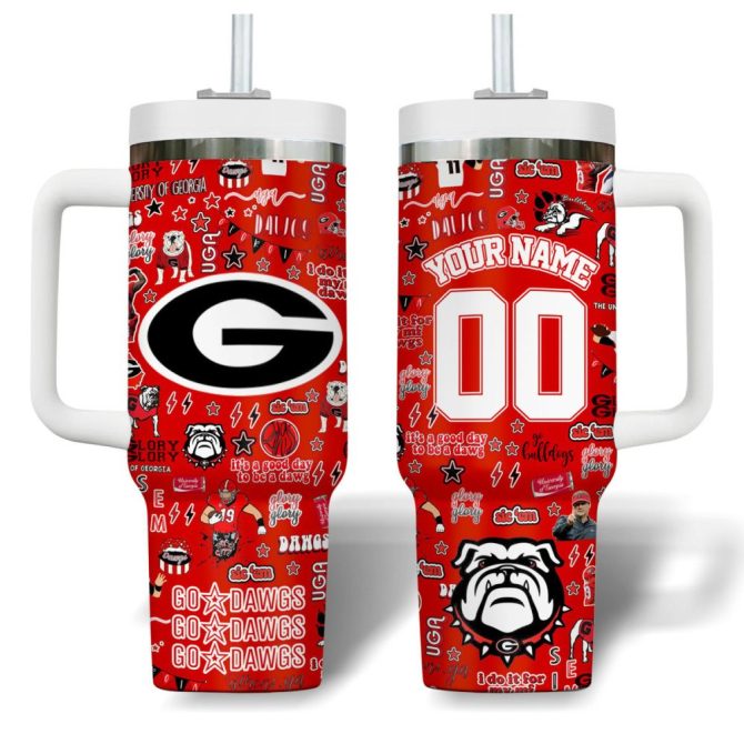 Custom Georgia Bulldogs Insulated Tumbler With Handle – Personalized College Fan Gift - Image 2