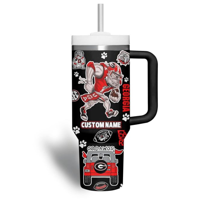 Custom Bulldogs Tumbler Mug With Handle & Straw - Perfect For Georgia Fans! - Image 3