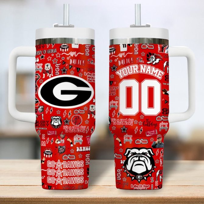 Custom Georgia Bulldogs Insulated Tumbler With Handle – Personalized College Fan Gift