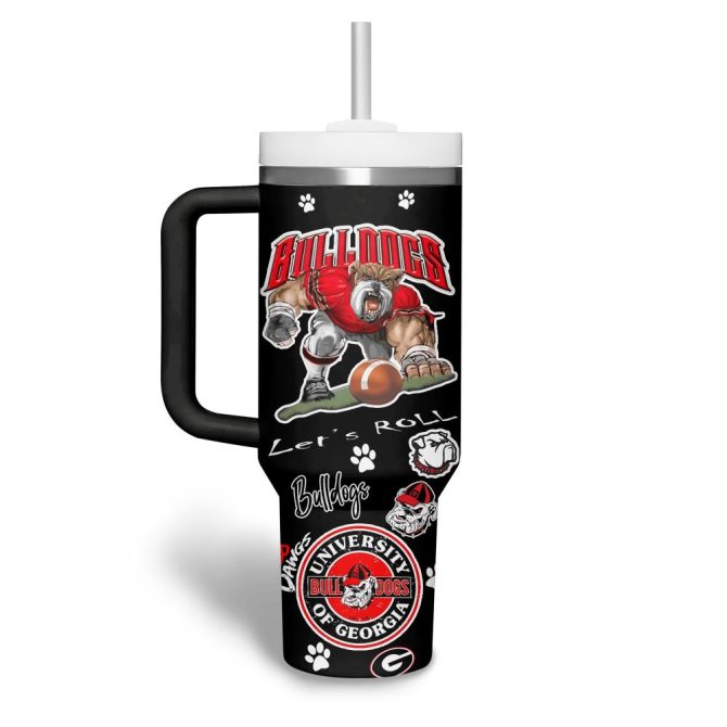 Custom Bulldogs Tumbler Mug With Handle & Straw - Perfect For Georgia Fans! - Image 2