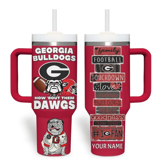 Custom Georgia Bulldogs Tumbler With Handle – Personalized Football Fan Gift