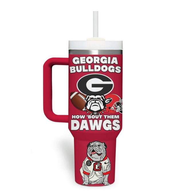 Custom Georgia Bulldogs Tumbler With Handle – Personalized Football Fan Gift - Image 2