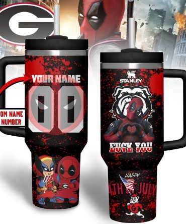 Custom Name Marvel Tumbler - Deadpool & Bulldog Design , Personalized Stainless Steel Mug