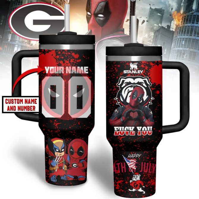 Custom Name Marvel Tumbler - Deadpool & Bulldog Design , Personalized Stainless Steel Mug