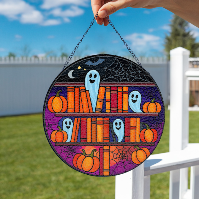 Spooky Halloween Stained Glass Sun Catcher - Ghosts & Pumpkins Décor For Fall Festivities - Image 2