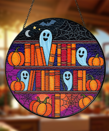 Spooky Halloween Stained Glass Sun Catcher - Ghosts & Pumpkins Décor For Fall Festivities