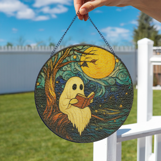 Whimsical Ghost Reading Under Moon Metal Art - Enchanting Wall Decor For Book Lovers - Image 2
