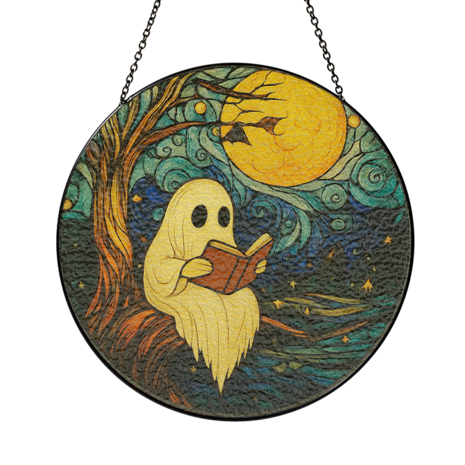 Whimsical Ghost Reading Under Moon Metal Art - Enchanting Wall Decor For Book Lovers - Image 3