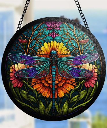Vibrant Stained Glass Dragonfly Suncatcher – Handcrafted Window Art Decor