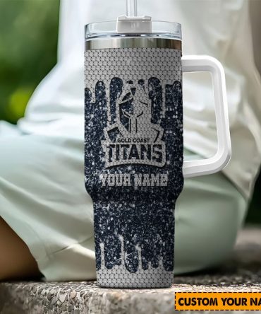 Custom Gold Coast Titans Tumbler With Handle - Personalize Your Drinkware Today!