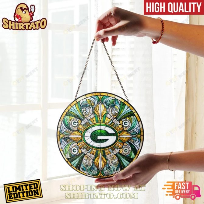 Green Bay Packers Stained Glass Suncatcher For Window Hanging Home Decor - Image 3