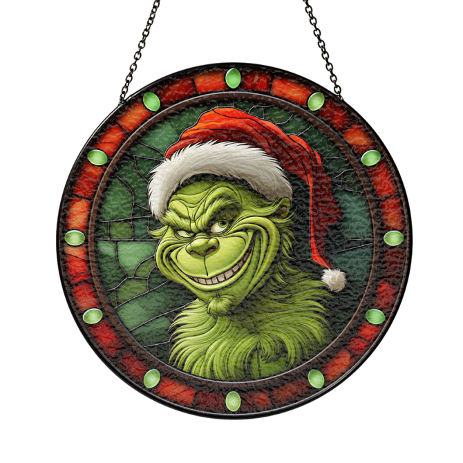 Festive Grinch Stained Glass Suncatcher – Christmas Window Decor Gift - Image 3