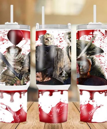 Chilling Horror Movie Tumbler With Handle & Straw - Perfect For Fans & Collectors!