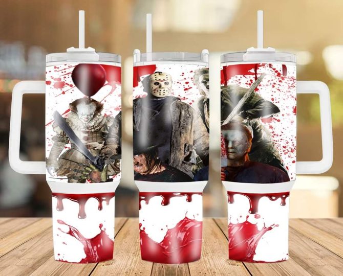 Chilling Horror Movie Tumbler With Handle & Straw - Perfect For Fans & Collectors!