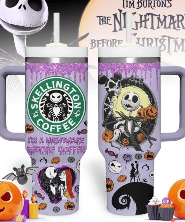 Nightmare Before Christmas Travel Mug - Skellington Coffee Design, Halloween Gift, 20Oz