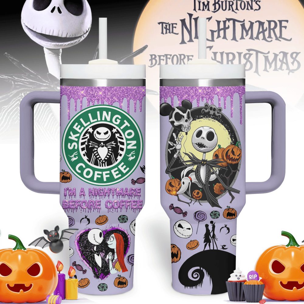 Nightmare Before Christmas Travel Mug - Skellington Coffee Design, Halloween Gift, 20Oz