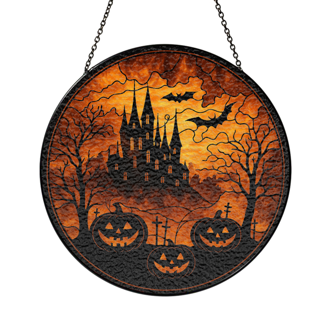 Spooky Halloween Wall Decor - Haunted Castle & Pumpkins Hanging Art - Perfect For Festive Home Accents - Image 3