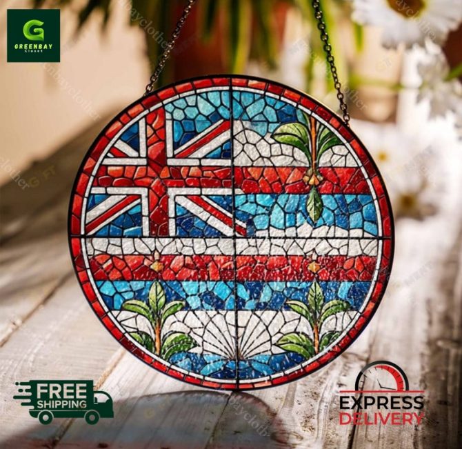 Stunning Hawaiian Flag Stained Glass Suncatcher