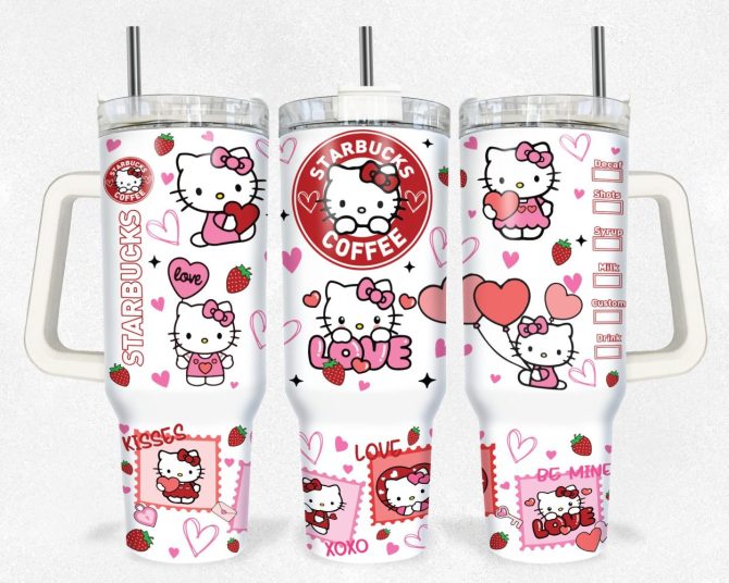 Hello Kitty Love Tumbler Cup – Cute Double-Walled Travel Mug With Straw & Handle For Coffee Lovers