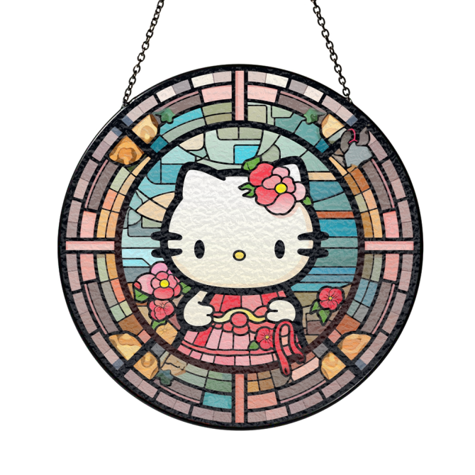 Charming Stained Glass Cat Suncatcher - Floral Window Decor For Kids & Fans - Image 3