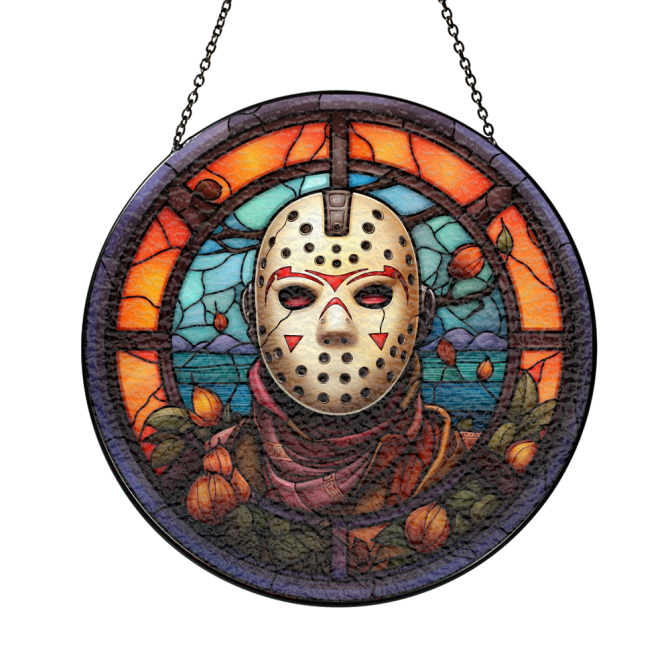 Halloween Jason Voorhees Stained Glass Horror Mask Suncatcher – Unique Halloween Window Decor - Image 3
